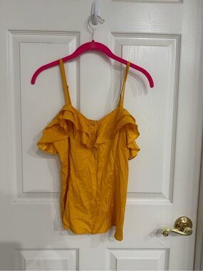 Marciano by Guess Yellow Ruffle Off-Shoulder Silk Tank Top
